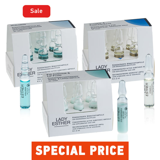 3 Ampule Packs Bundle - Hyaluron Ampoules (6 x 2 ml) + Vitamin A Concentrate (6 x 2 ml) + Eye Contour & Lip Fluid (6 x 2 ml)