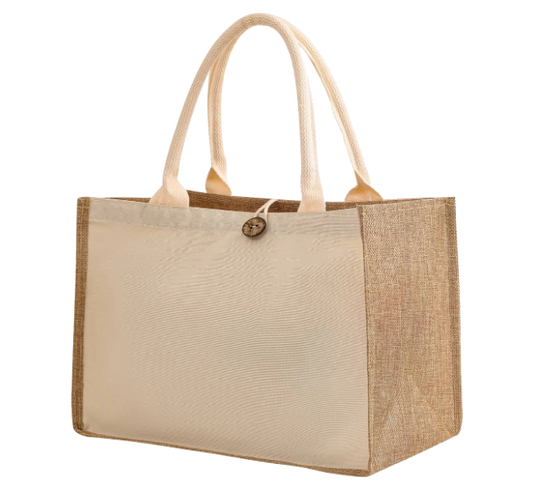 Solid Beige Color Oxford & Linen Bag